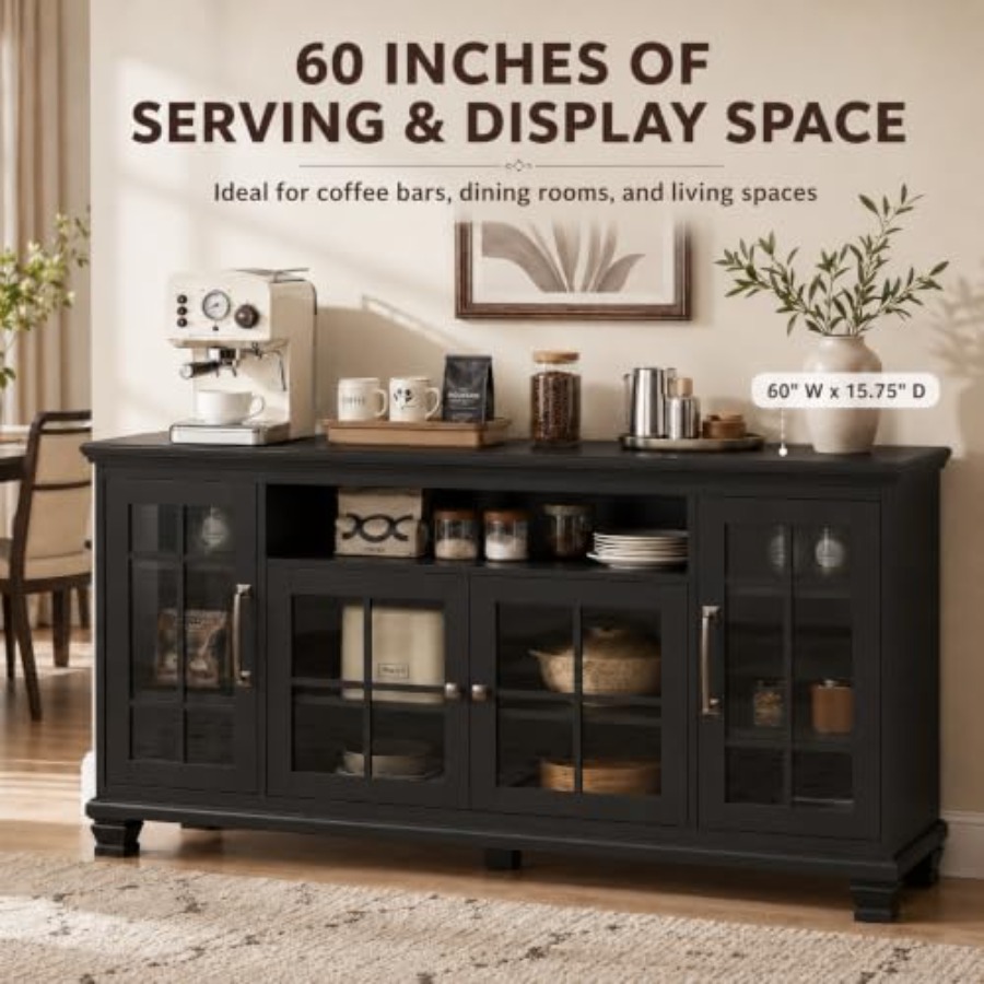 60-Inch Sideboard Buffet with  - Glass Door Hinge ulasan dan harga