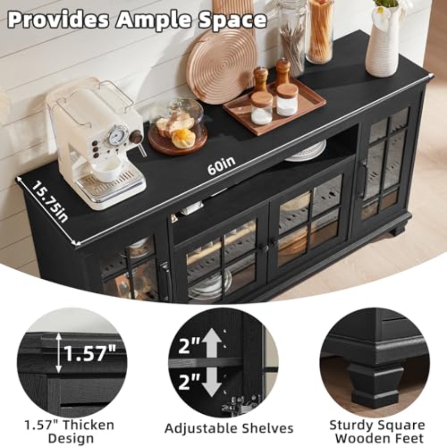 60-Inch Sideboard Buffet with  - Glass Door Hinge ulasan dan harga
